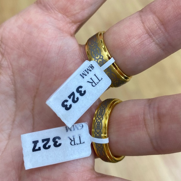 6mm 8mm Men Women Tungsten Ring Gold plated Celtic Knot Ring - Picture 5 of 6